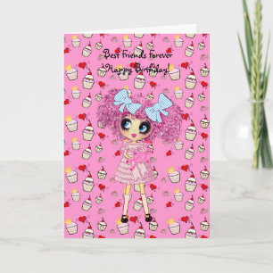 Carte anniversaire de la fille de Kawaii - personnalisé