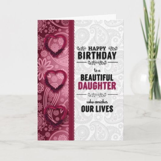 Carte Anniversaire de la fille de PARENTS Coeurs roses (Devant)