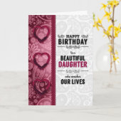 Carte Anniversaire de la fille de PARENTS Coeurs roses (Fleur jaune)