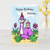 Carte Anniversaire de la fille Dinosaur personnalisée (Fleur jaune)
