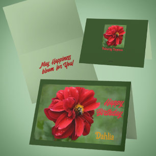 Carte Anniversaire de la floraison de Red Dahlia et Bumb