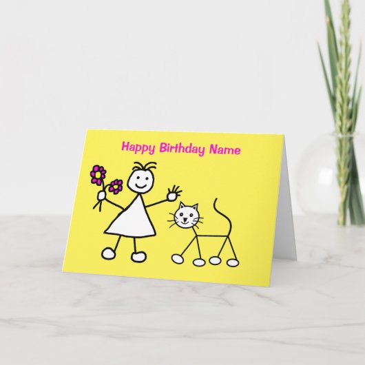 Carte Anniversaire de la jolie fille avec un chat (Devant)