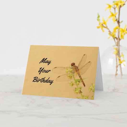 Carte Anniversaire de la libellule (Fleur jaune)