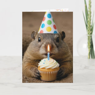 Carte Anniversaire de la marmotte avec cupcake