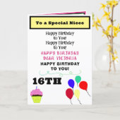 Carte Anniversaire de la Nièce Cupcake Rose NAME Tout Âg (Fleur jaune)