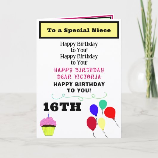 Carte Anniversaire de la Nièce Cupcake Rose NAME Tout Âg (Devant)