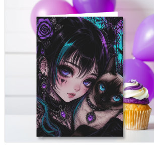 Carte Anniversaire de la nièce   Fille d'anime et chat