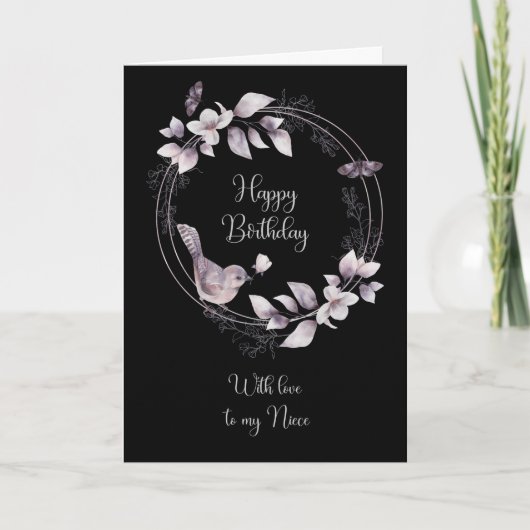 Carte Anniversaire de la Nièce Oiseau et Papillons (Devant)