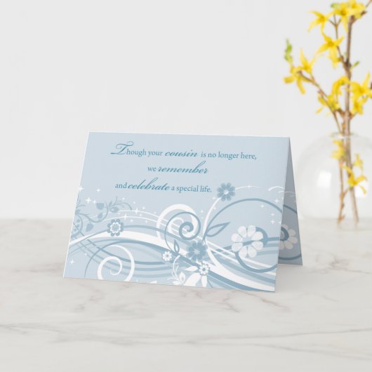 Carte Anniversaire de la perte de Cousin Blue Swirls (Fleur jaune)