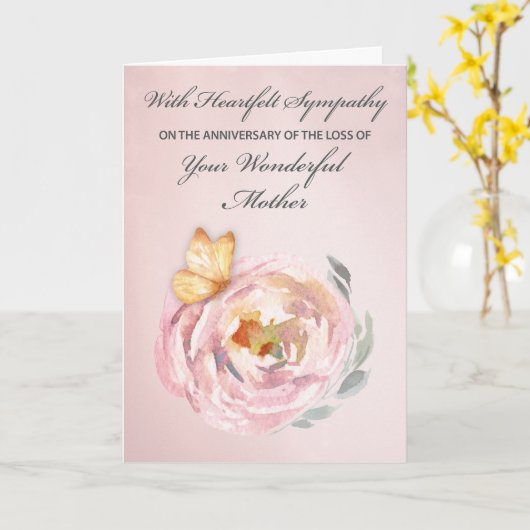 Carte Anniversaire de la perte de la mère Rose papillon (Fleur jaune)