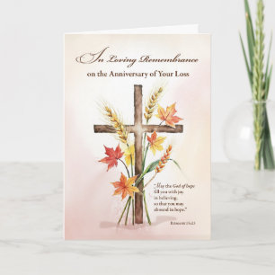 Carte Anniversaire de la perte religieuse Croix blé auto