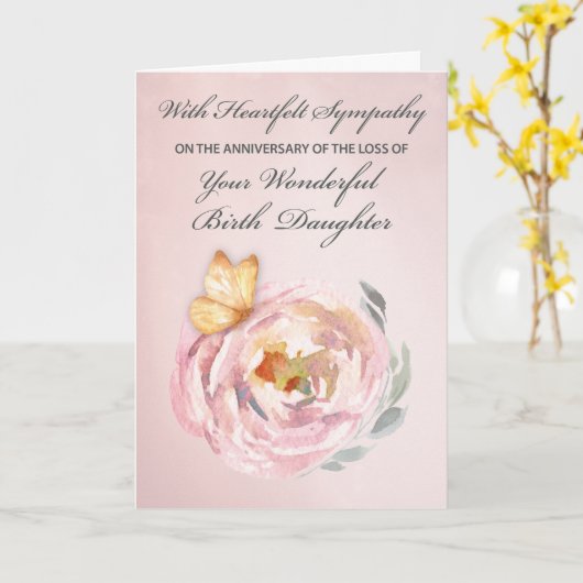 Carte Anniversaire de la perte Rose papillon de naissanc (Fleur jaune)