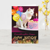 Carte Anniversaire de la petite-fille avec chat blanc et (Fleur jaune)