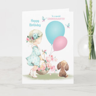Carte Anniversaire de la petite fille et chiot