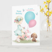 Carte Anniversaire de la petite fille Godgirl avec chiot (Fleur jaune)