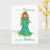 Carte Anniversaire de la princesse, Vert (Fleur jaune)