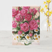 Carte Anniversaire de la Russie, roses rouges et camomil (Fleur jaune)