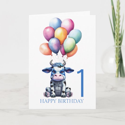 Carte Anniversaire de la vache bleue (Devant)