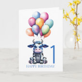 Carte Anniversaire de la vache bleue (Fleur jaune)