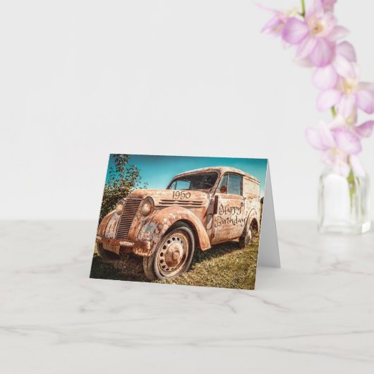 Carte Anniversaire de la vieille voiture rusty Année de (Orchidée)