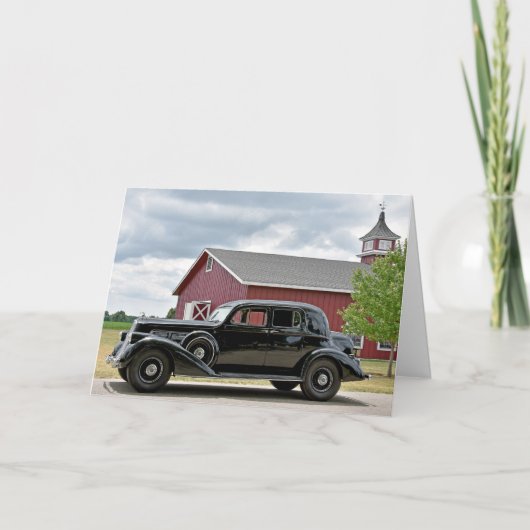 Carte Anniversaire de la voiture noire vintage (Devant)