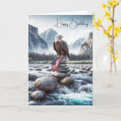 Carte Anniversaire de l'aigle à tête blanche avec un dra (Fleur jaune)