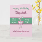 Carte Anniversaire de l'amoureux du café rose et vert (Fleur jaune)