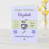 Carte Anniversaire de l'amoureux du café vert et pourpre (Fleur jaune)