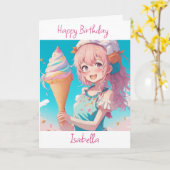 Carte Anniversaire de l'Anime Whimsical avec Ice Cream C (Fleur jaune)