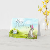 Carte Anniversaire de lapin (Fleur jaune)