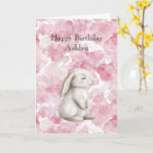 Carte Anniversaire de lapin mignon rose enchanté (Fleur jaune)