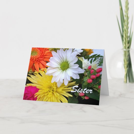 Carte Anniversaire de l'arrangement floral soeur (Devant)
