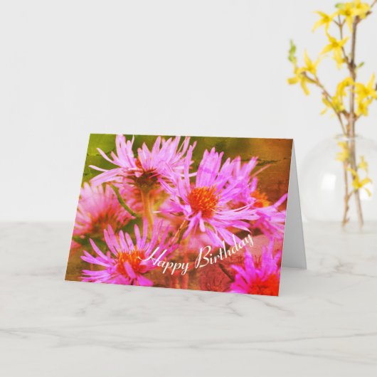 Carte Anniversaire de l'art des fleurs rose Asters (Fleur jaune)
