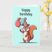 Carte Anniversaire de l'écureuil mignon (Fleur jaune)