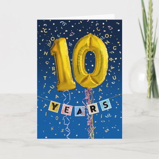 Carte Anniversaire de l'employé 10 ans - Ballons d'or (Devant)