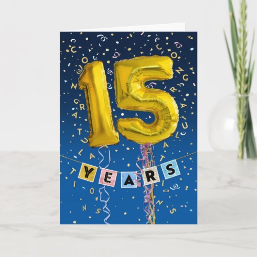 Carte Anniversaire de l'employé 15 ans - Ballons d'or (Devant)
