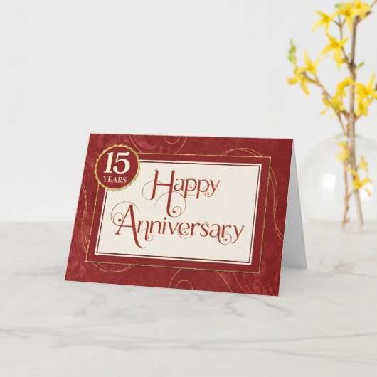 Carte Anniversaire de l'employé 15 ans - Texte tourbillo (Fleur jaune)