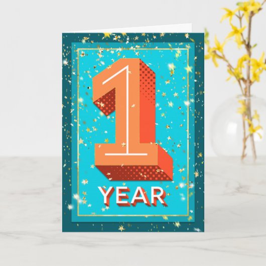 Carte Anniversaire de l'employé 1 an - Numéros gras (Fleur jaune)