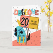 Carte Anniversaire de l'employé 20 ans Comic Chien (Fleur jaune)