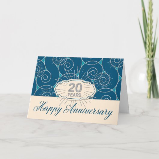 Carte Anniversaire de l'employé 20 ans - Tourbillons ble (Devant)
