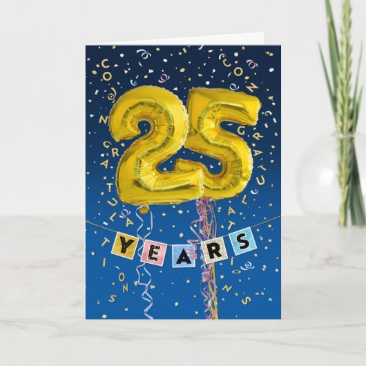 Carte Anniversaire de l'employé 25 ans - Ballons d'or (Devant)