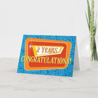 Carte Anniversaire de l'employé 2 ans rétro bleu rouge o