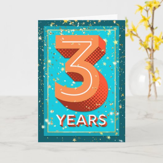 Carte Anniversaire de l'employé 3 ans - Numéros gras (Fleur jaune)