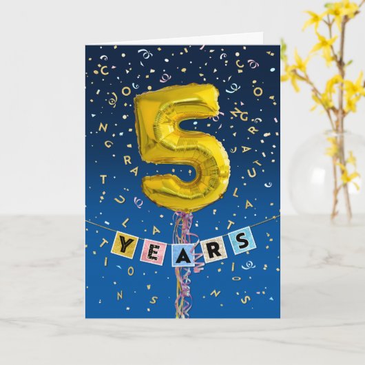 Carte Anniversaire de l'employé 5 ans - Ballons d'or (Fleur jaune)