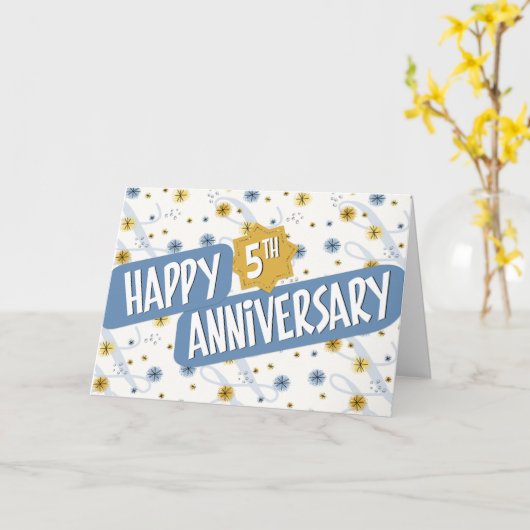 Carte Anniversaire de l'employé 5 ans Motif bleu blanc (Fleur jaune)