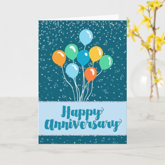 Carte Anniversaire de l'employé - Ballons et Confetti (Fleur jaune)