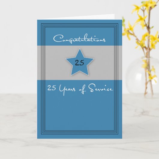 Carte Anniversaire de l'employé Bleu et gris, 25 ans (Fleur jaune)