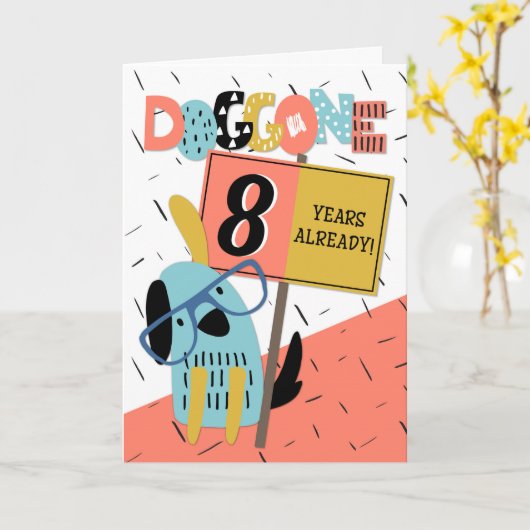 Carte Anniversaire de l'employé Chien comique de 8 ans (Fleur jaune)