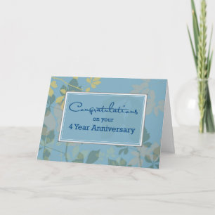 Carte Anniversaire de l'employé de 4 ans, bleu, Feuille