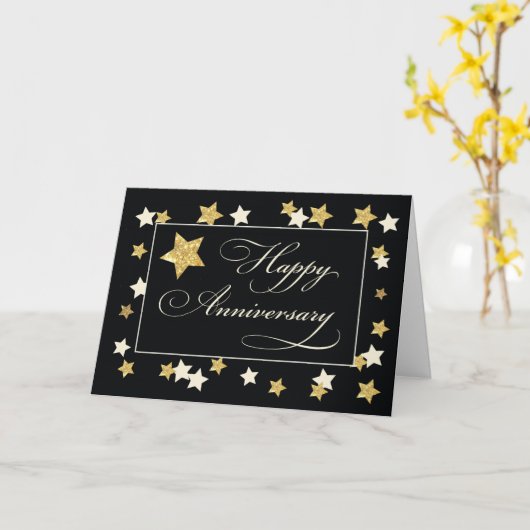 Carte Anniversaire de l'employé Effet Or Noir Étoiles (Fleur jaune)